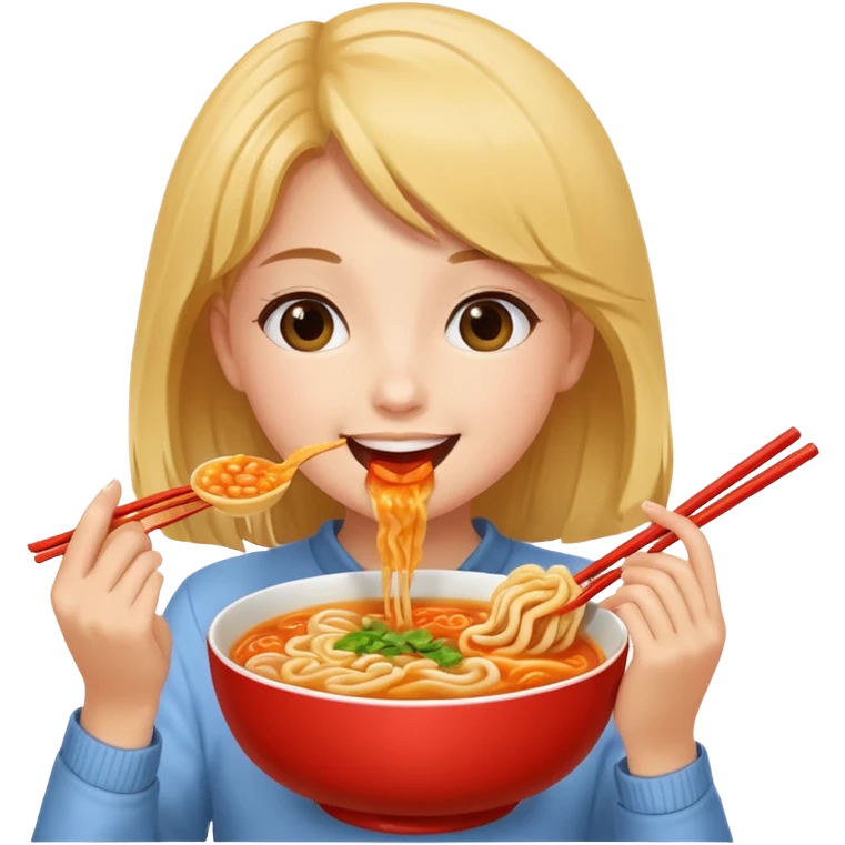happy girl eating ramyun emoji