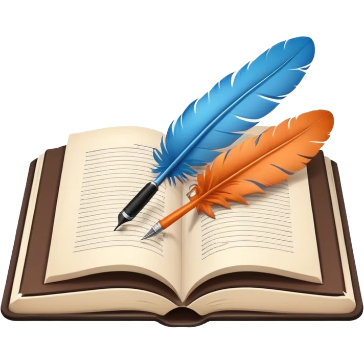 Minimalistic flat vector icon, iOS style, thin black contour on white background. Open book with a feather pen. Clean, no text, no shadows. emoji