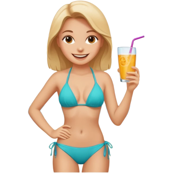 Uma menina linda de biquíni na praia emoji