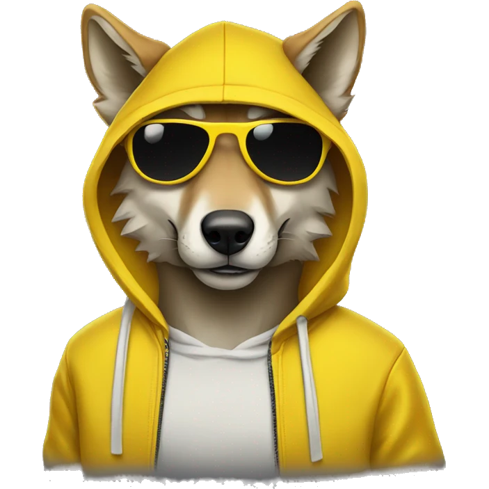 Wolf with a yellow hoodie and with black sunglasses  emoji