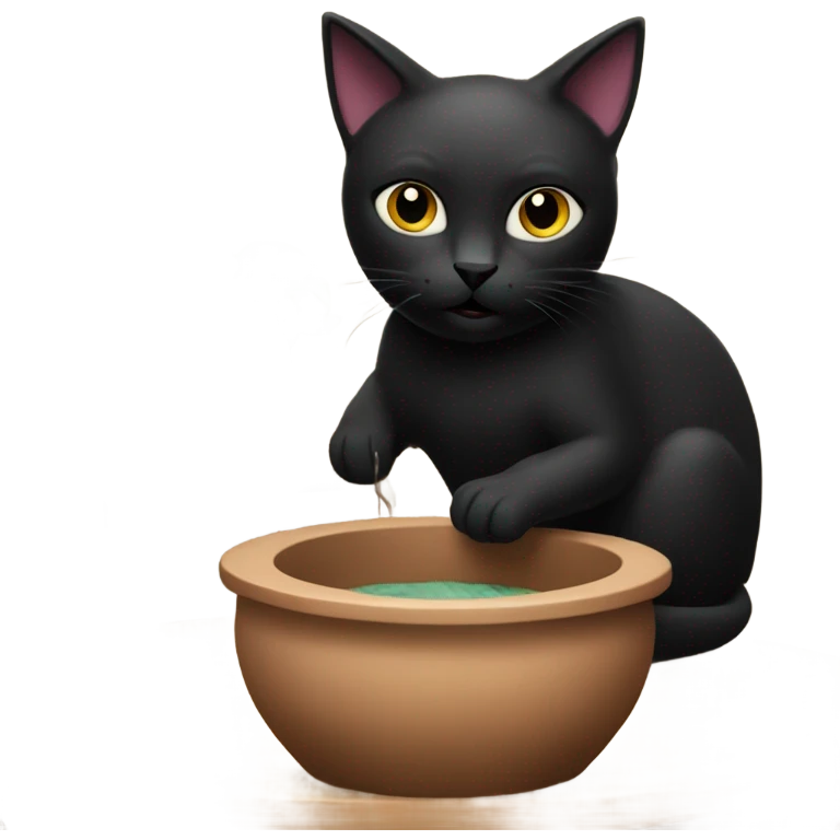 Black Cat making a ceramic pot emoji