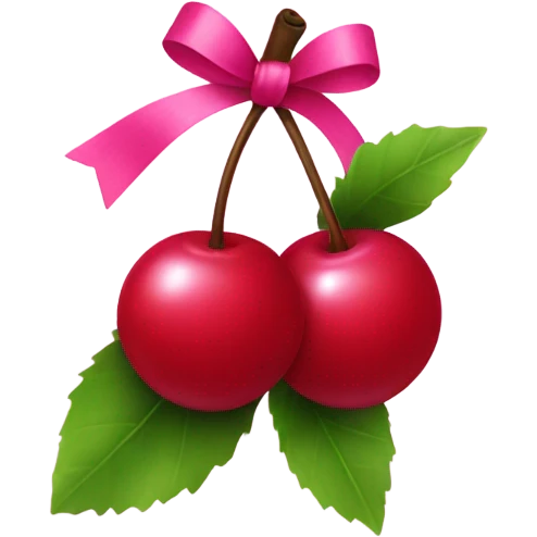 Cherries with a pink bow emoji