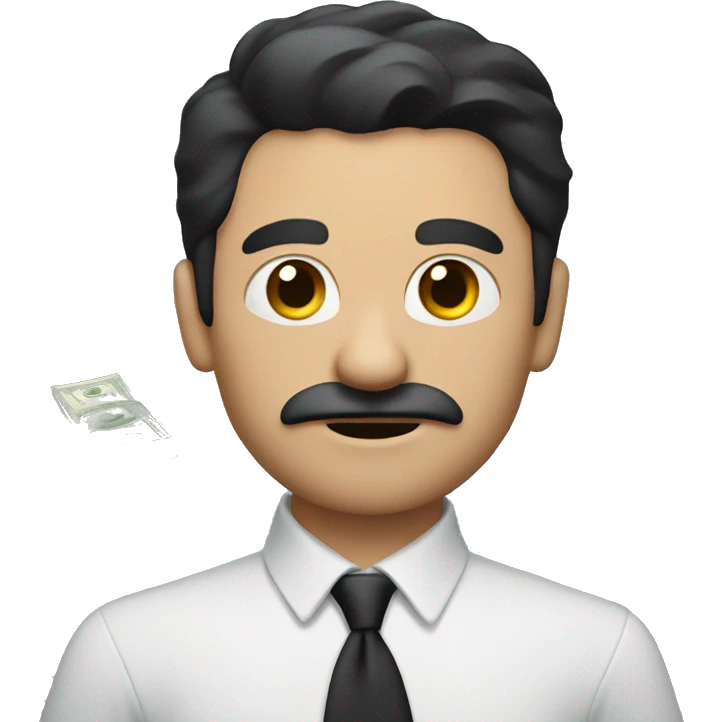 dark hair dark eye man with short mustache holding money emoji