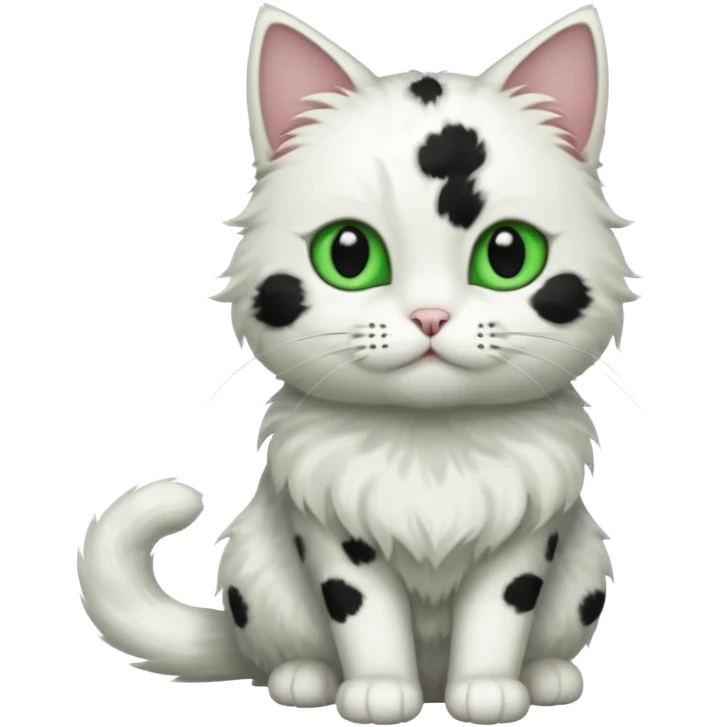 um gato branco com manchas pretas  olho preto e verde só manchas pretas corpo completo emoji