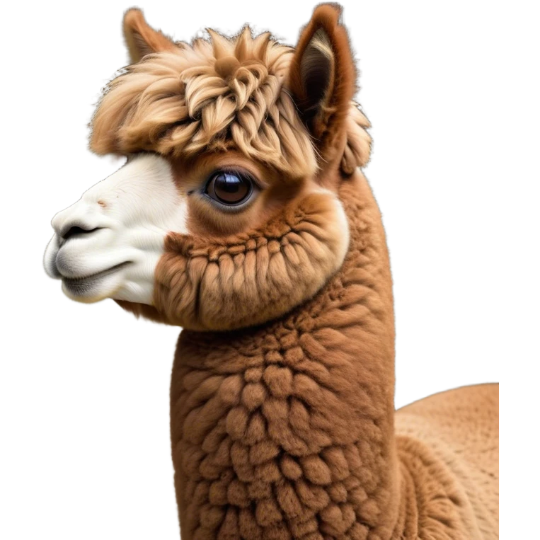 Cinematic Noble Brown Alpaca Portrait Emoji, Poised and regal, with a sturdy, graceful build and a rich, well-groomed brown fleece, deep-set soulful warm eyes, Simplified yet sharp and sophisticated features, highly detailed, glowing with a soft, dignified glow, high shine, intelligent and serene, stylized with an air of pastoral elegance, focused and attentive, soft glowing outline, capturing the essence of a watchful and confident companion, so majestic it feels as though it could stride out of the screen with effortless authority! emoji