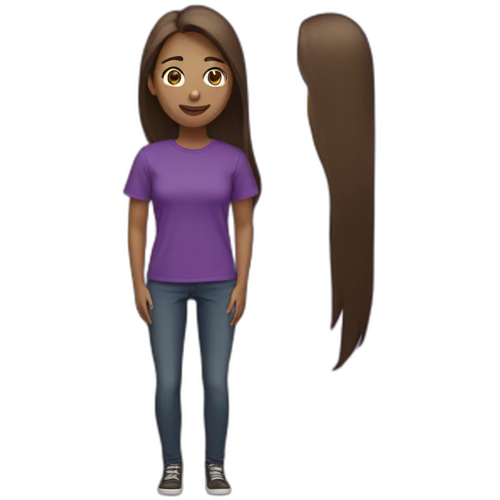 women,brown long hair,using purple tshirt, with a cartel hello emoji