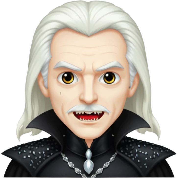 Dracula with long white hair, black sequin outfit emoji