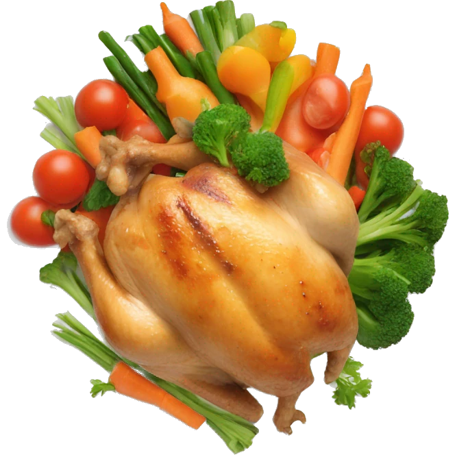 ful chicken cooked on a plate with some vegetables  emoji