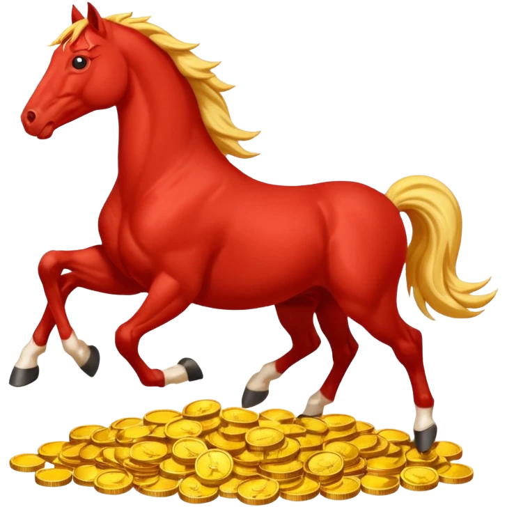 red horse and baby horse agressive running a lot of money and luck emoji