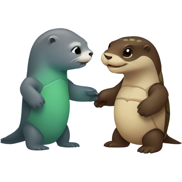 Otter and sea turtle holding hands emoji