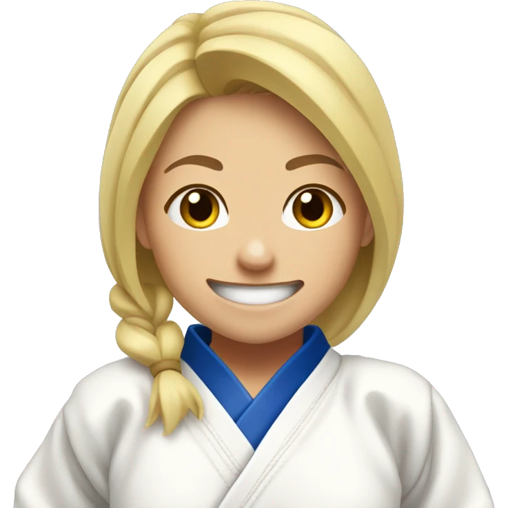 blond judo girl pointing to mouth smiling  emoji