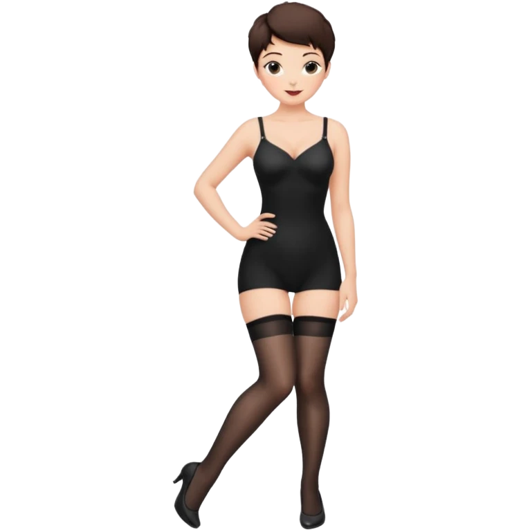 Buxom brunette pixie hair intimate sfw black nylon stocking pose emoji