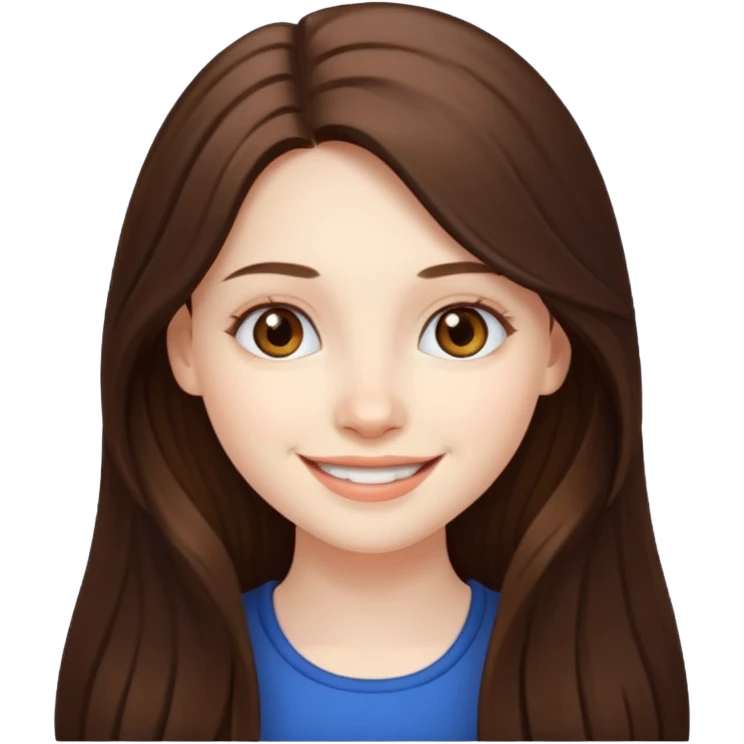 pale skin girl with long brunette hair and brown eyes, smiling emoji