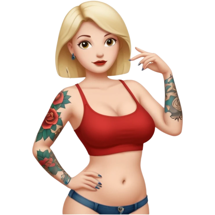 A naked white curvy woman with tattoos who is slim and is giving a blowjob  emoji