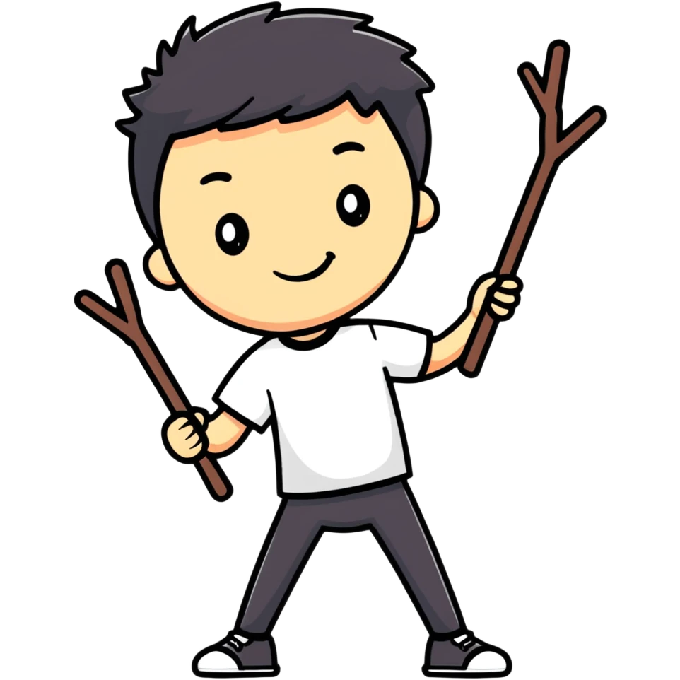 cartoonish sticker of a stick man in a colorful T-shirt, playful pose emoji