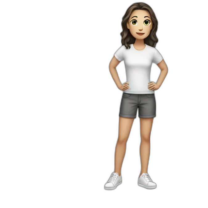 white girl standing, black shoes emoji