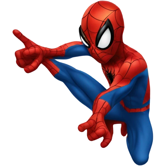 Spiderman holding peace fingers with big lips emoji