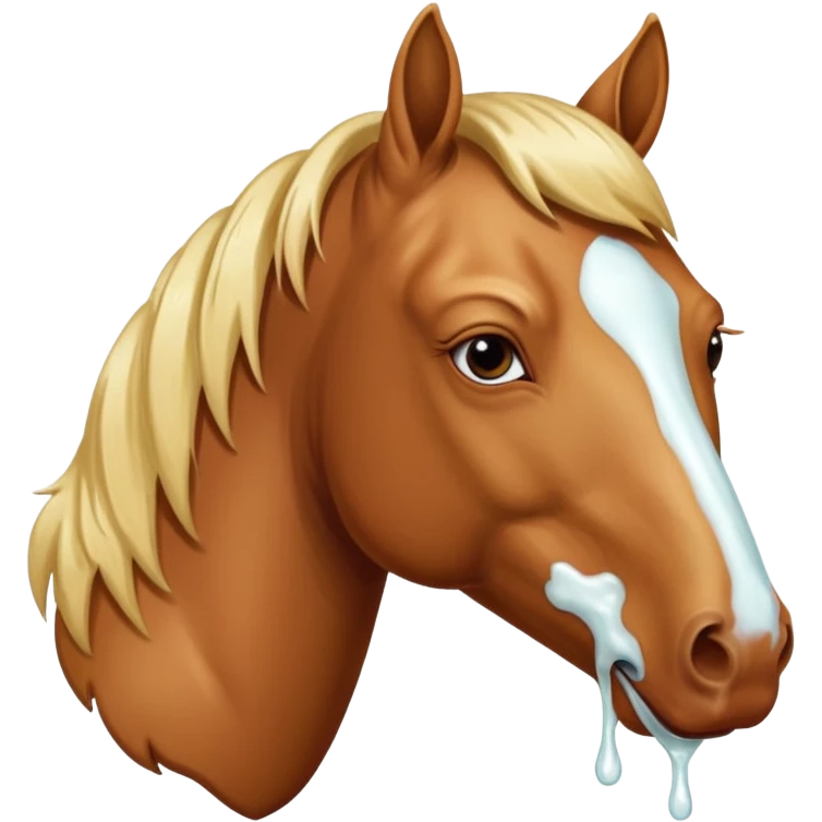 Donald trump with white liquid around his lips with a horse emoji