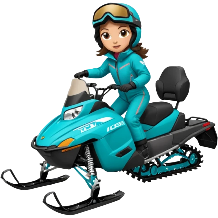 Can you create an emoji of a brunette girl on a teal polaris khaos 850 155 snowmobile about to jump emoji