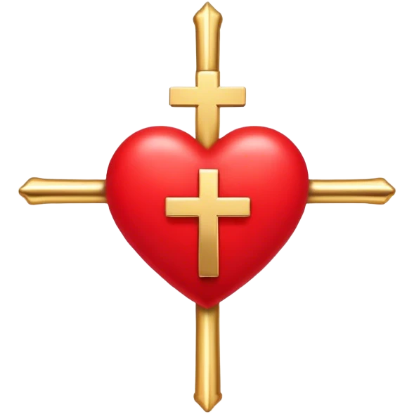 Two red  hearts around  a simple gold cross  emoji