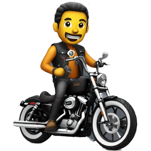 Create an emoji with biker renegade on his harley 883 sportster black emoji
