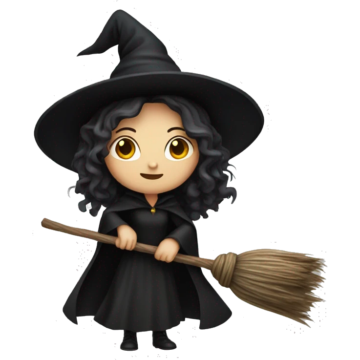 witch on a broom dark hair white skin emoji
