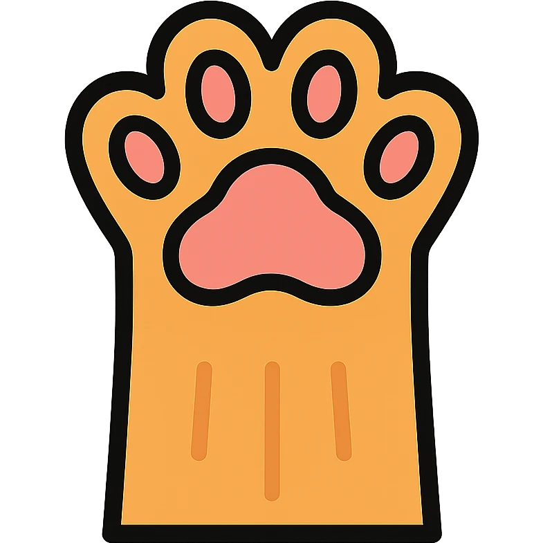 Playful cat paw with raised toes and pink pads visible, cute feline paw gesture emoji
