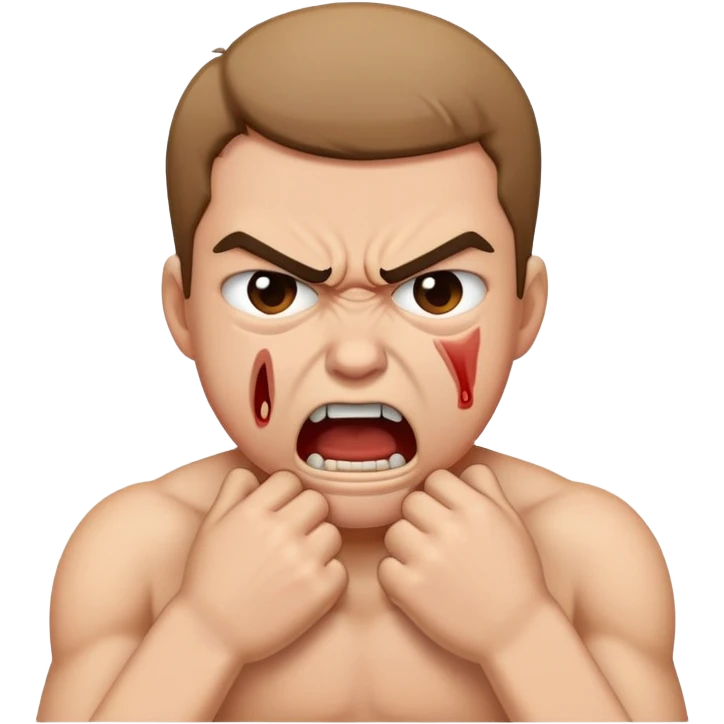 person choking themselves while angry emoji