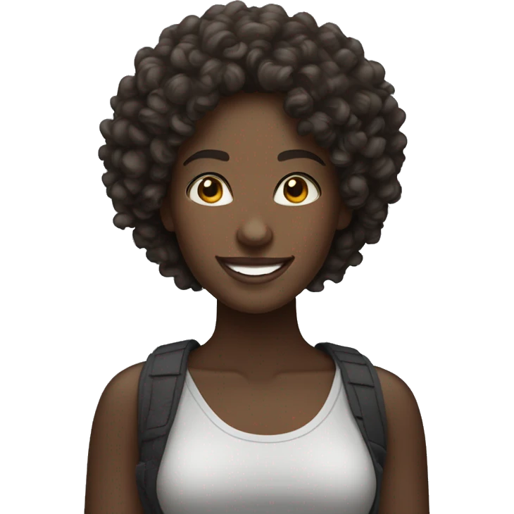 dark skinned curly haired beautiful woman with street wear smiling emoji