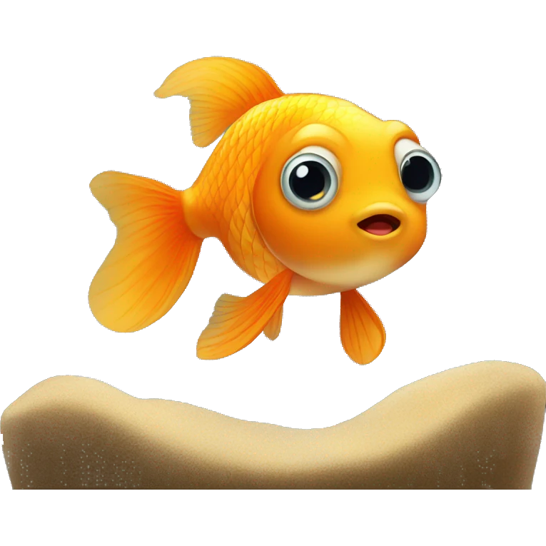 small cute gold fish with big eyes in aquarium emoji
