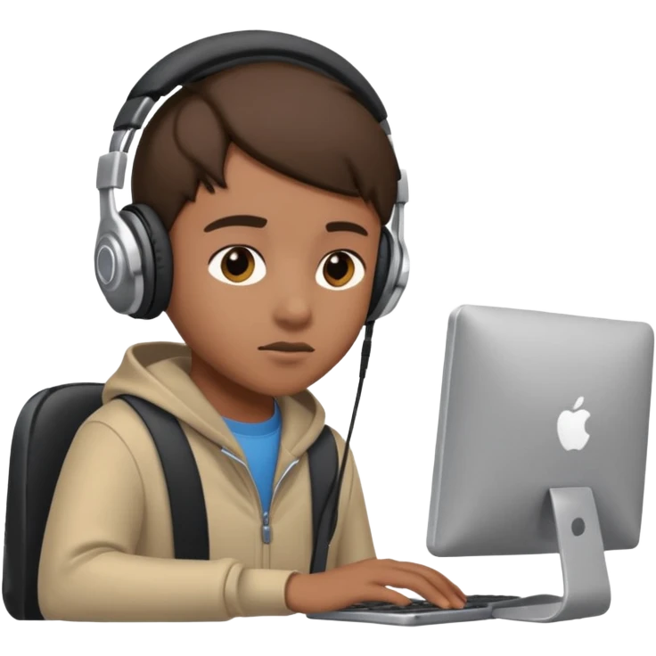 pupil with headphones, looking at a computer screen, focused emoji emoji