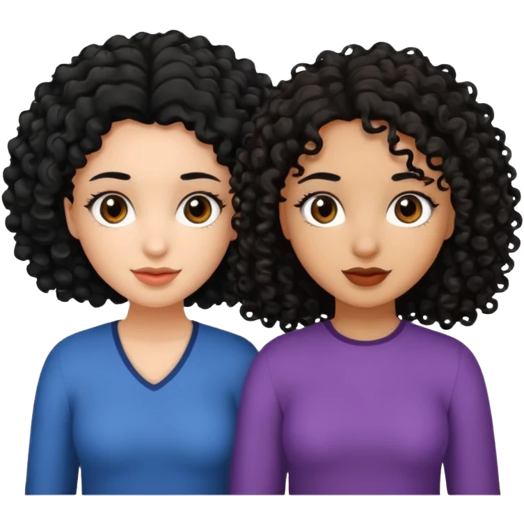2 girl best friends. One who is African american with black hair and dark brown eyes. one who is white with curly dark brown hair and dark brown eyes. emoji