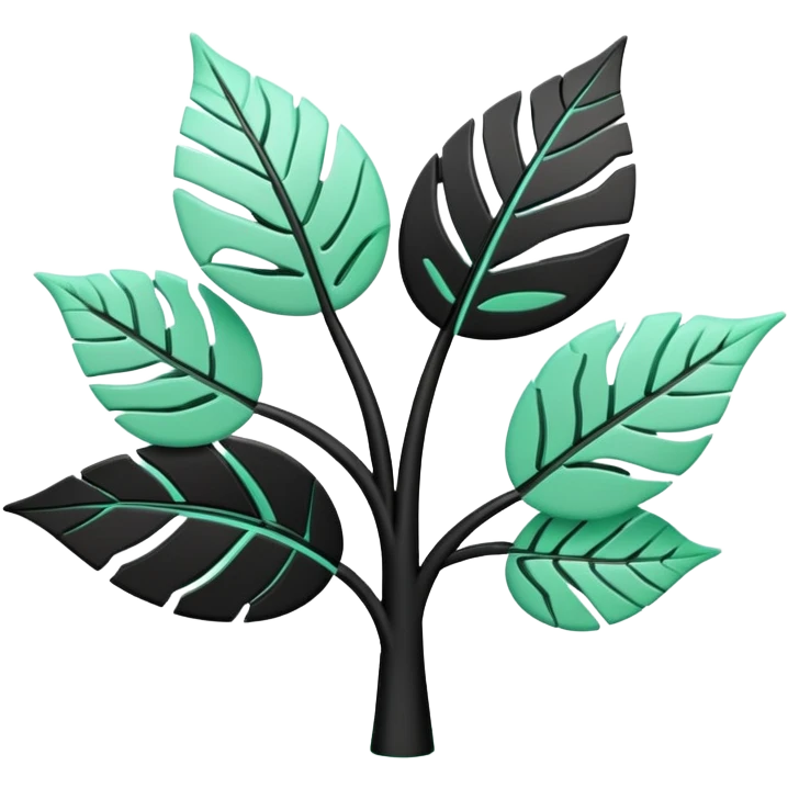 Environnement (Environment), 3D techy icon with black and mint green (#B5F4D3) color scheme, eco-friendly technology with leaf and circuit patterns emoji