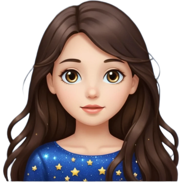 brunette long hair girl sparkling with love glitter and stars instead of eyes emoji