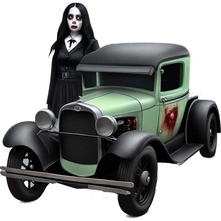 zombie gothic Wednesday Addams creepy 1929 ford pickup hot rod  emoji
