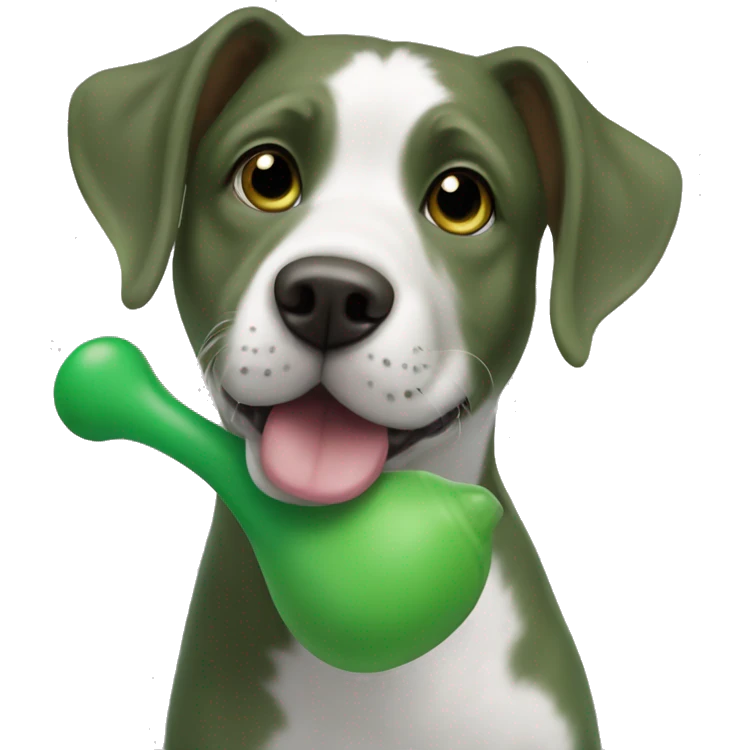 jack rustle dog holding a green dog toy emoji