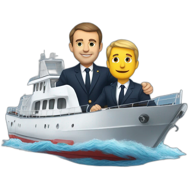macron sur un bateau avec marine lepenne emoji