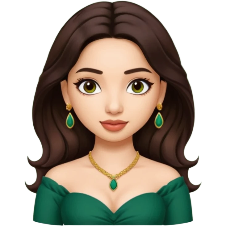 pretty bratz genmoji that looks like tamannah bhatia (bollywood actress), wearing a dark green sweetheart neckline top, dark brown hair, light makeup emoji