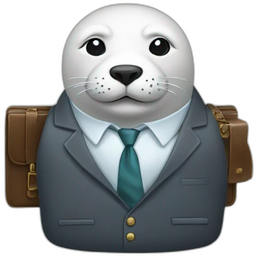 White seal in tie and with briefcase and closed eyes emoji
