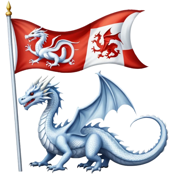 Create a flag with a red background and a white dragon like the red dragon of the welsh flag emoji