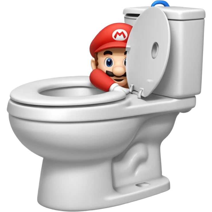 Mario's neck and head only sticking out of the middle of the bowl of a white toilet emoji