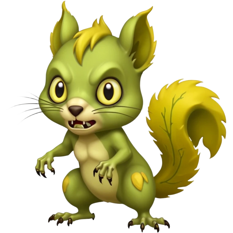 undead zombie squirrel, yellow green empty eyes, rotting, evil, chaotic, full body, angry attack emoji