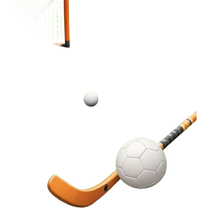 Hockey on grass. A field hockey stick and ball resting on a well-maintained grass field, with the goalposts and markings visible in the background. The scene highlights the precision and focus of the sport, with the vibrant green pitch creating a dynamic atmosphere. emoji