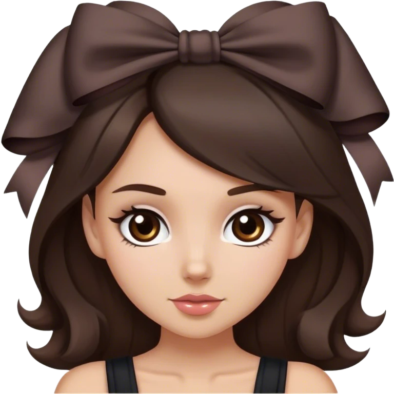create a white girl but not too white medium tone with dark brown hair and dark brown eyes with flirty clothes and a bow in her hair the c  emoji