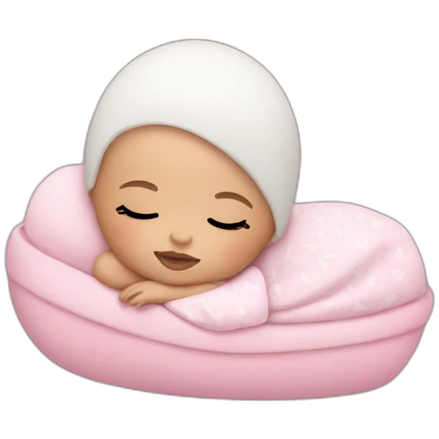 white sleeping newborn in a dress with a barbie logo emoji