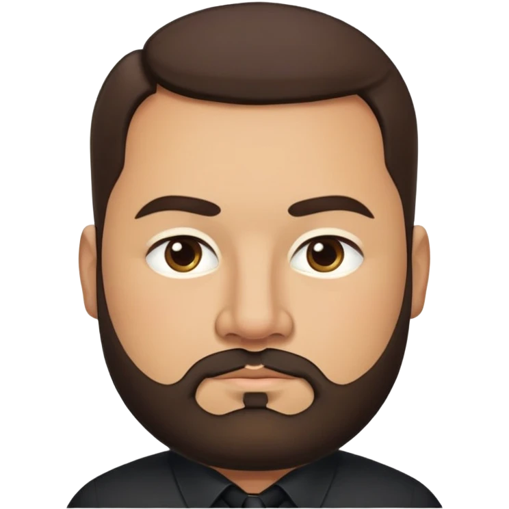 Very stocky businessman in his 40s with light brown skin, pear-shaped face (wider at bottom), full cheeks, medium dark brown eyes, thick eyebrows, wide nose, professional expression, short full beard, short dark hair, wearing a black button-up shirt emoji