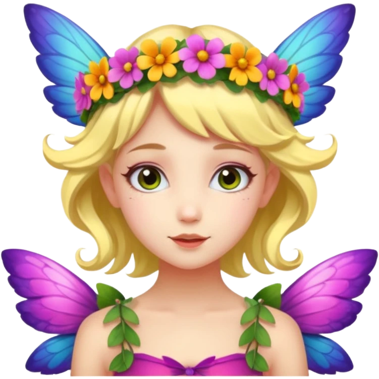 A flower fairy girl with one wing, all over emoji