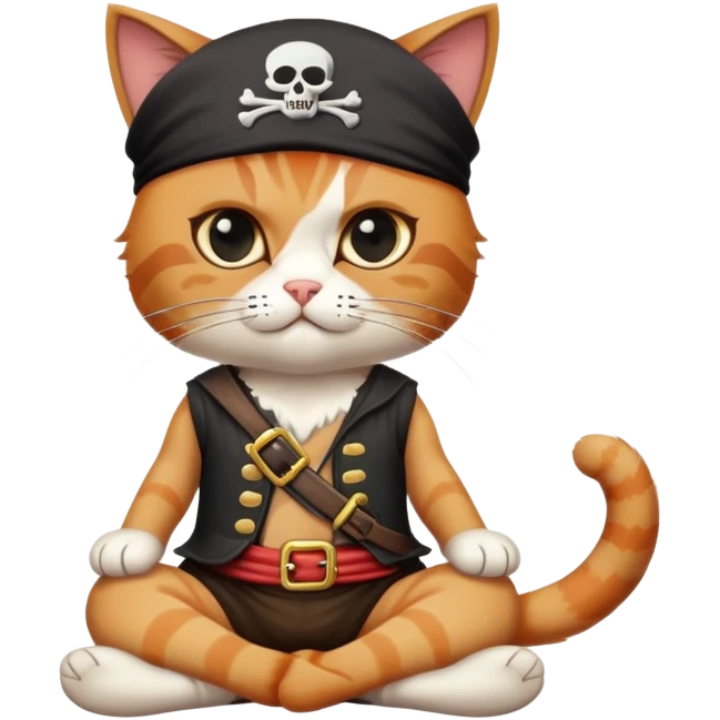 cat full body sitting with a pirate character wearing an eye patch emoji