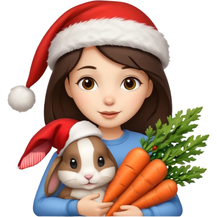 Brunette hugging one beige rabbit christmas emoji