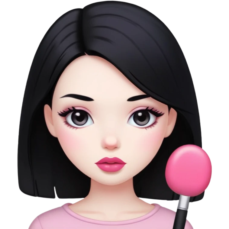 Girl with black hair and pale skin with pink lips and blush emoji